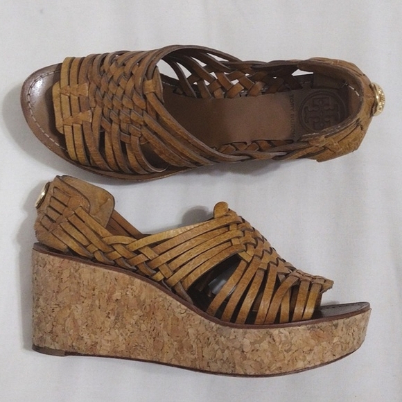 Tory Burch Killiam Leather Woven Cork Wedge Sandals US 7.5 - Picture 9 of 15